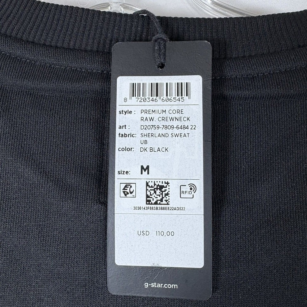 G-Star Raw‎ Premium Core RAW. Crewneck Sweatshirt Black Medium NWT - Picture 5 of 7
